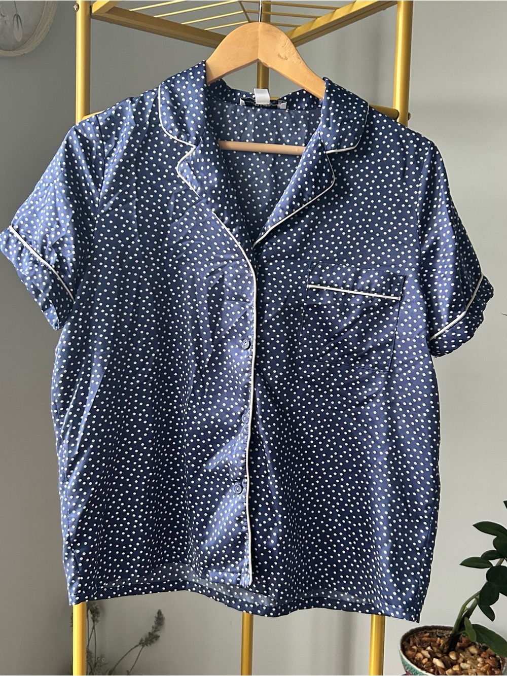 In Bloom Navy Polka Dot Short-Sleeve Pajama Top with Contrast Piping size m